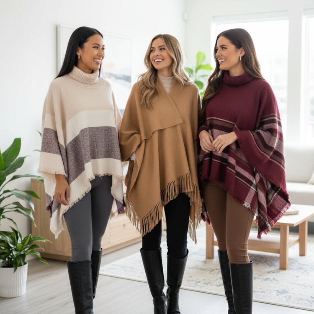 NEW Womens Poncho Fall Winter Christmas Plaid Shawls Capes & Wraps